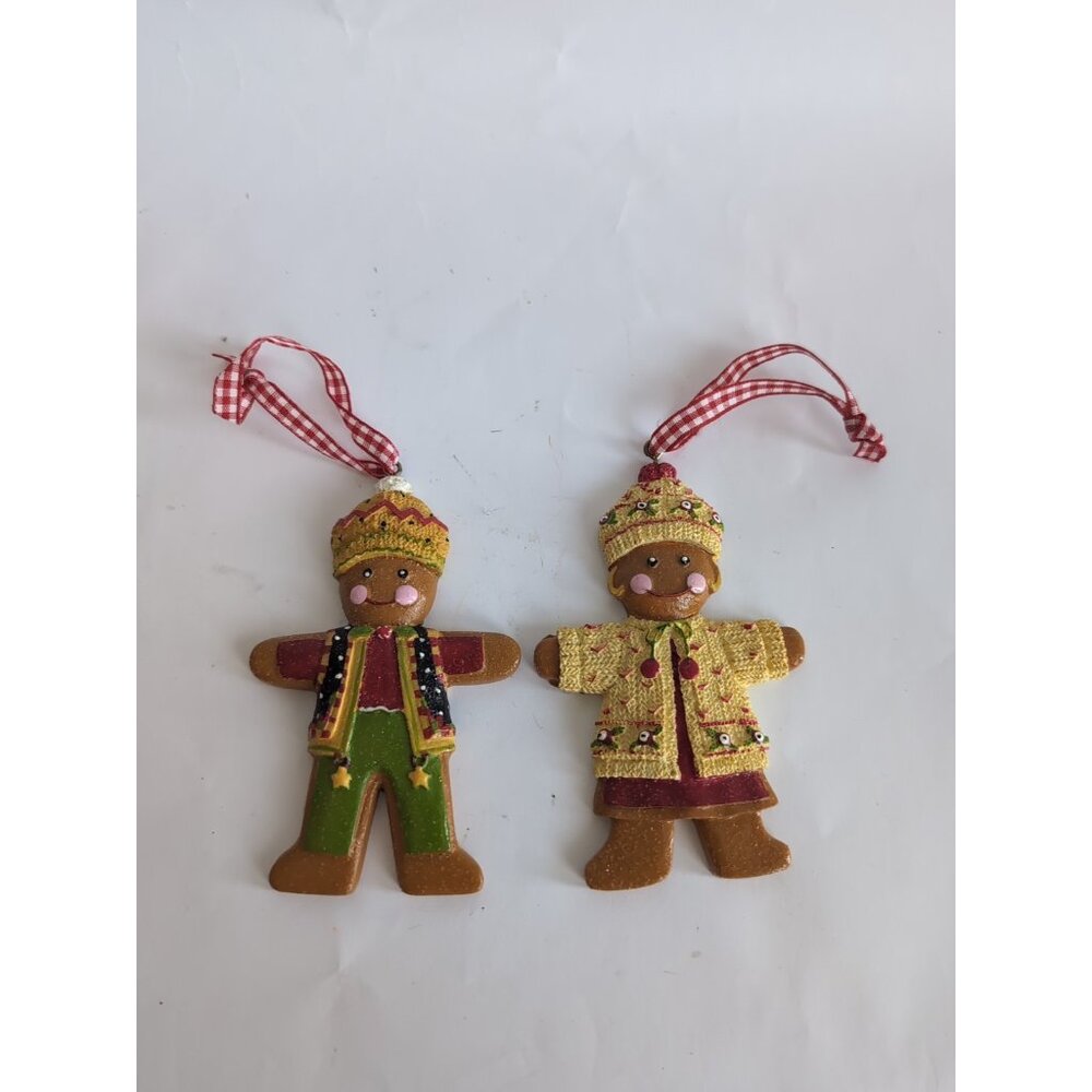 Mary Engelbreit Gingerbread Cookie Man & Lady Resin Christmas Ornaments Cute!